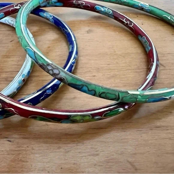 Colorful Vintage Cloisonné Bangle Set - Picture 2 of 5